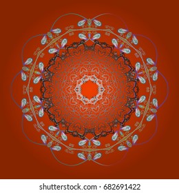 Abstract mandala or whimsical snowflake line art design. Isolated cute snowflakes on colorful background. Vector illustration.