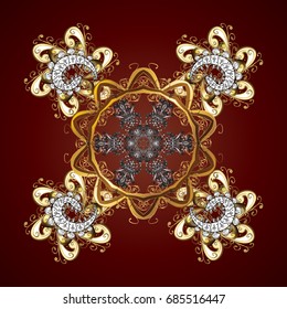 Abstract mandala or whimsical snowflake line art design. Isolated cute snowflakes on colorful background. Vector illustration.