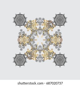 Abstract mandala or whimsical snowflake line art design. Isolated cute snowflakes on colorful background. Vector illustration.