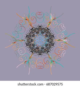 Abstract mandala or whimsical snowflake line art design. Isolated cute snowflakes on colorful background. Vector illustration.