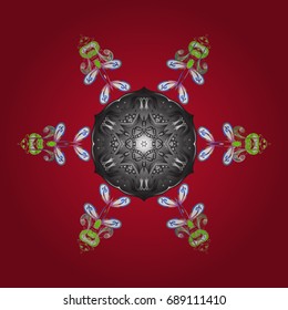 Abstract mandala or whimsical snowflake line art design. Isolated cute snowflakes on colorful background. Vector illustration.