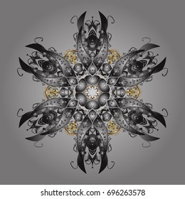 Abstract mandala or whimsical snowflake line art design. Isolated cute snowflakes on colorful background. Vector illustration.