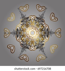 Abstract mandala or whimsical snowflake line art design. Isolated cute snowflakes on colorful background. Vector illustration.