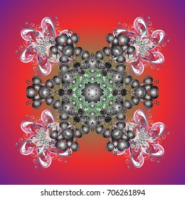 Abstract mandala or whimsical snowflake line art design. Isolated cute snowflakes on colorful background. Vector illustration.