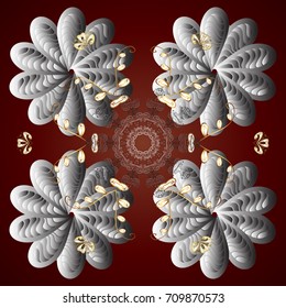 Abstract mandala or whimsical snowflake line art design. Isolated cute snowflakes on colorful background. Vector illustration.
