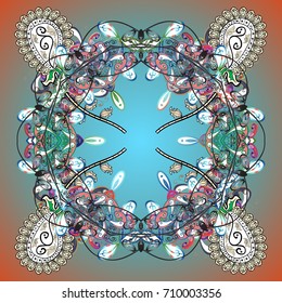 Abstract mandala or whimsical snowflake line art design. Isolated cute snowflakes on colorful background. Vector illustration.