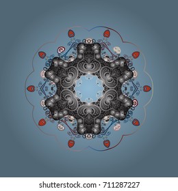 Abstract mandala or whimsical snowflake line art design. Isolated cute snowflakes on colorful background. Vector illustration.