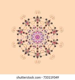 Abstract mandala or whimsical snowflake line art design. Isolated cute snowflakes on colorful background. Vector illustration.