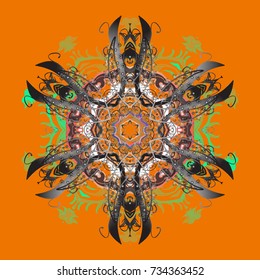 Abstract mandala or whimsical snowflake line art design. Isolated cute snowflakes on colorful background. Vector illustration.