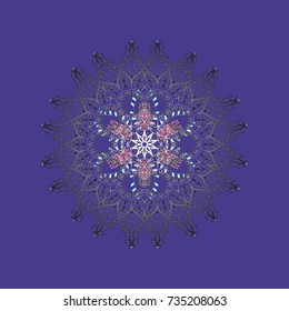 Abstract mandala or whimsical snowflake line art design. Isolated cute snowflakes on colorful background. Vector illustration.