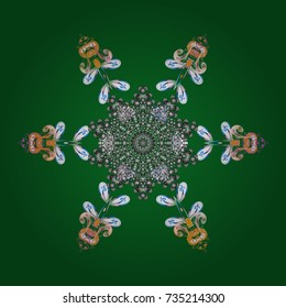 Abstract mandala or whimsical snowflake line art design. Isolated cute snowflakes on colorful background. Vector illustration.