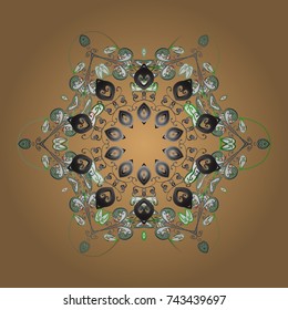 Abstract mandala or whimsical snowflake line art design. Isolated cute snowflakes on colorful background. Vector illustration.