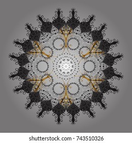 Abstract mandala or whimsical snowflake line art design. Isolated cute snowflakes on colorful background. Vector illustration.