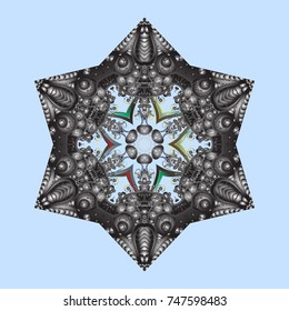 Abstract mandala or whimsical snowflake line art design. Isolated cute snowflakes on colorful background. Vector illustration.