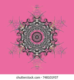 Abstract mandala or whimsical snowflake line art design. Isolated cute snowflakes on colorful background. Vector illustration.