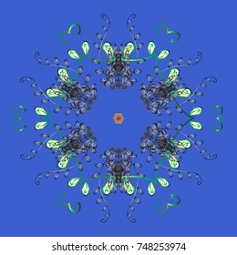 Abstract mandala or whimsical snowflake line art design. Isolated cute snowflakes on colorful background. Vector illustration.