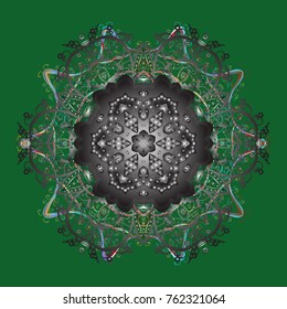 Abstract mandala or whimsical snowflake line art design. Isolated cute snowflakes on colorful background. Vector illustration.