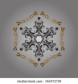 Abstract mandala or whimsical snowflake line art design. Isolated cute snowflakes on colorful background. Vector illustration.