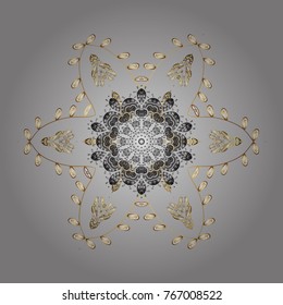 Abstract mandala or whimsical snowflake line art design. Isolated cute snowflakes on colorful background. Vector illustration.