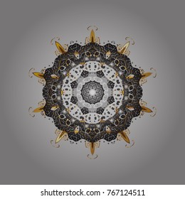 Abstract mandala or whimsical snowflake line art design. Isolated cute snowflakes on colorful background. Vector illustration.
