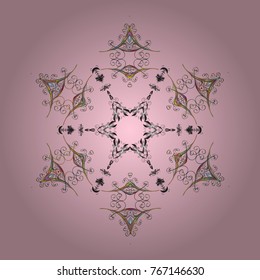 Abstract mandala or whimsical snowflake line art design. Isolated cute snowflakes on colorful background. Vector illustration.