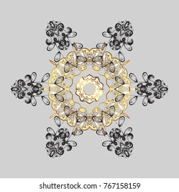 Abstract mandala or whimsical snowflake line art design. Isolated cute snowflakes on colorful background. Vector illustration.