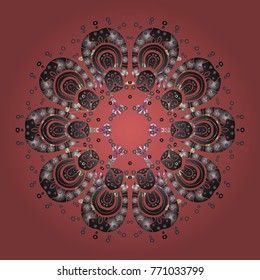 Abstract mandala or whimsical snowflake line art design. Isolated cute snowflakes on colorful background. Vector illustration.