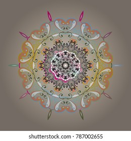 Abstract mandala or whimsical snowflake line art design. Isolated cute snowflakes on colorful background. Vector illustration.