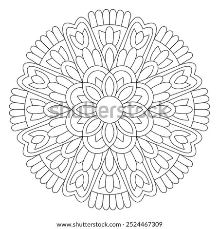Abstract mandala or whimsical snowflake line art design or coloring page, vector file, tattoo design, wall art, simple mandala art, Design for a wallpaper Paint shirt and tile Sticker Design, vector 