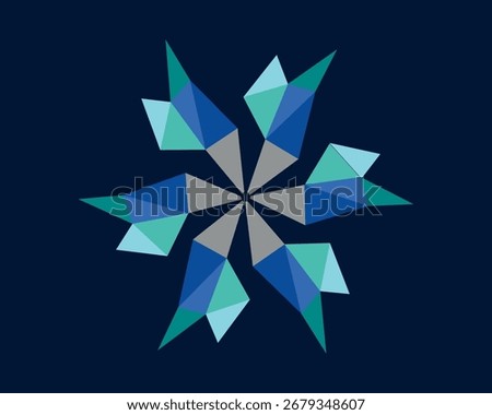 Abstract mandala-inspired pattern with polygon fragments arranged in a snowflake style. A creative digital design ideal for posters, backgrounds, and graphic design projects.