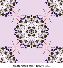 Abstract Mandalas ornamental pattern. Vector brown, white and violet ethnic floral seamless pattern.
