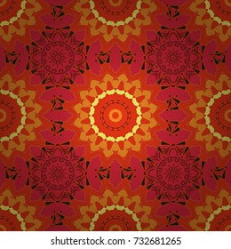 Abstract Mandalas ornamental pattern. Vector magenta, pink and orange ethnic floral seamless pattern.