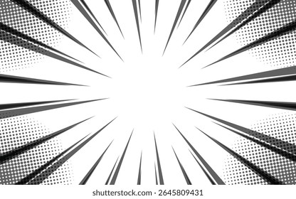 Abstract manga comic background with radial halftone. Pop art halftone texture background. Vector illustration.
