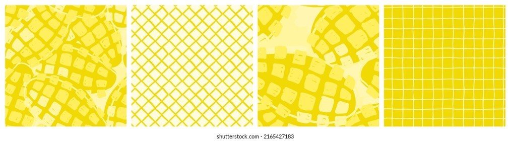 Abstract mango fruit low contrast seamless background. Colorful kitchen textile or product packaging pattern design in yellow and white colors.