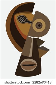 Resumen de la cara del hombre máscara de faraón egipcio ilustración del tótem diseño plano de polos de bajo estilo de polos pueblos indígenas de Sudamérica máscara de tótem tribal africano aislados en fondo blanco.