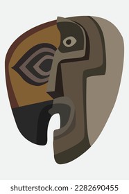 Abstract man's face Egyptian pharaoh mask illustration totem pole flat design low poly style indigenous peoples of South America African tribal totem mask isolated on white background.