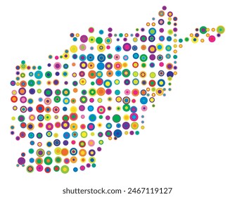 Abstract map of Afghanistan drawn with overlapping colored circles like sweets or candies