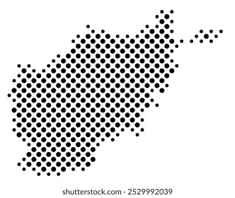 Abstract map of Afghanistan with a pattern of black circles like a chessboard