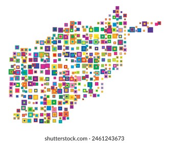 Abstract map of Afghanistan. Abstract map showing the country with a pattern of overlapping colorful squares like candies