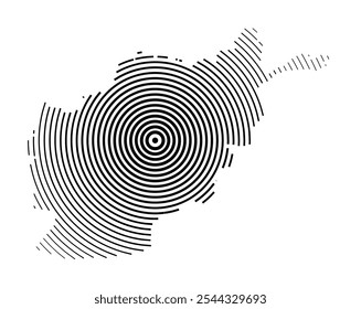 Abstract map of Afghanistan showing the country with concentric black tapering lines