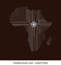 Abstract map of Africa in the form of an electronic circuit. Abstract background. Vector illustration.
