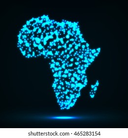 Abstract map of Africa with glowing particles, vector illustration, eps 10