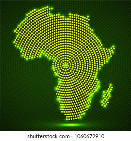 Abstract map Africa of glowing radial dots. Vector illustration, eps 10
