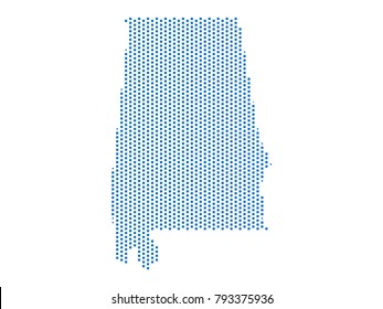 Abstract map of Alabama dots square Blue,Pixel lines. Vector illustration eps 10.