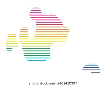 Abstrakte Landkarte, die das Gebiet des Landes mit Horizontalen Parallelen in Regenbogenfarben zeigt