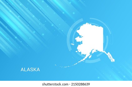 Abstract map of Alaska circuit circle smooth light blue background.