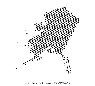 Abstract map of Alaska dots planet, lines, global world map halftone concept. Vector illustration eps 10.