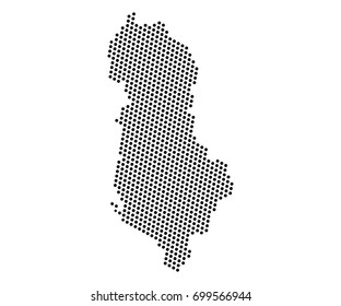 Abstract map of Albania dots planet, lines, global world map halftone concept. Vector illustration eps 10.