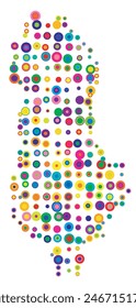 Abstract map of Albania drawn with overlapping colored circles like sweets or candies