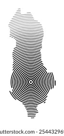 Abstract map of Albania showing the country with concentric black tapering lines